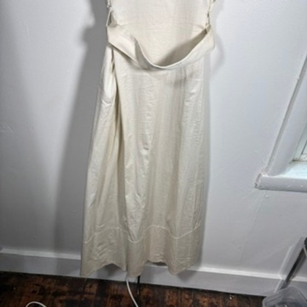 Alden Adair Button Front Dress Women Sz S Cream Ruffle Flutter Sleeve Belted - Picture 10 of 13